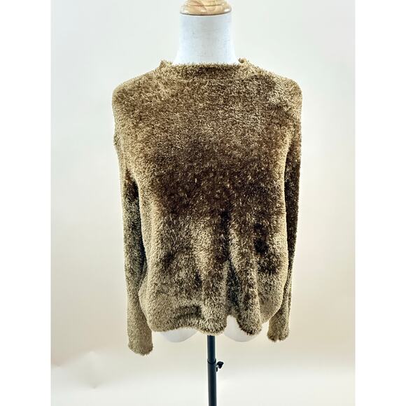 Prologue Brown Fuzzy Crew Neck Sweatshirt - Picture 1 of 3